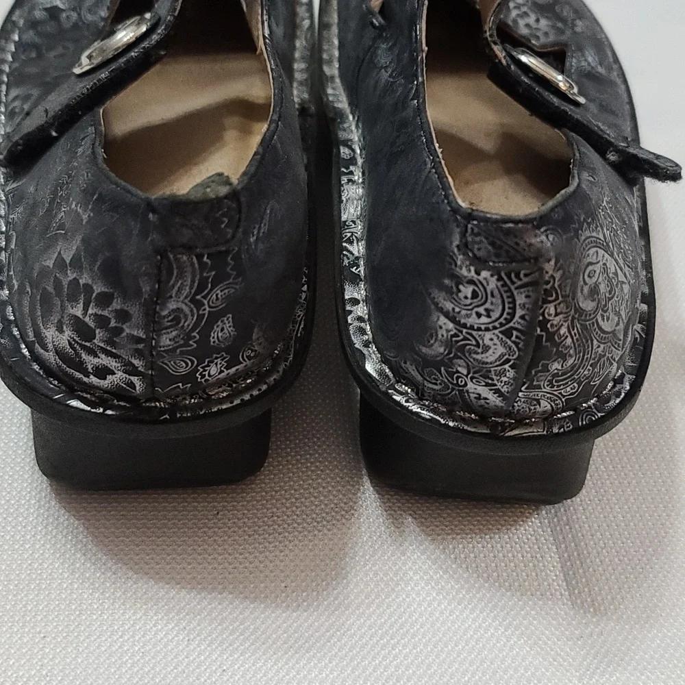 Alegria Womens Mary Janes Shoes Black Silver Floral Paisley   Sz 36/5.5 GUC READ - Picture 8 of 12